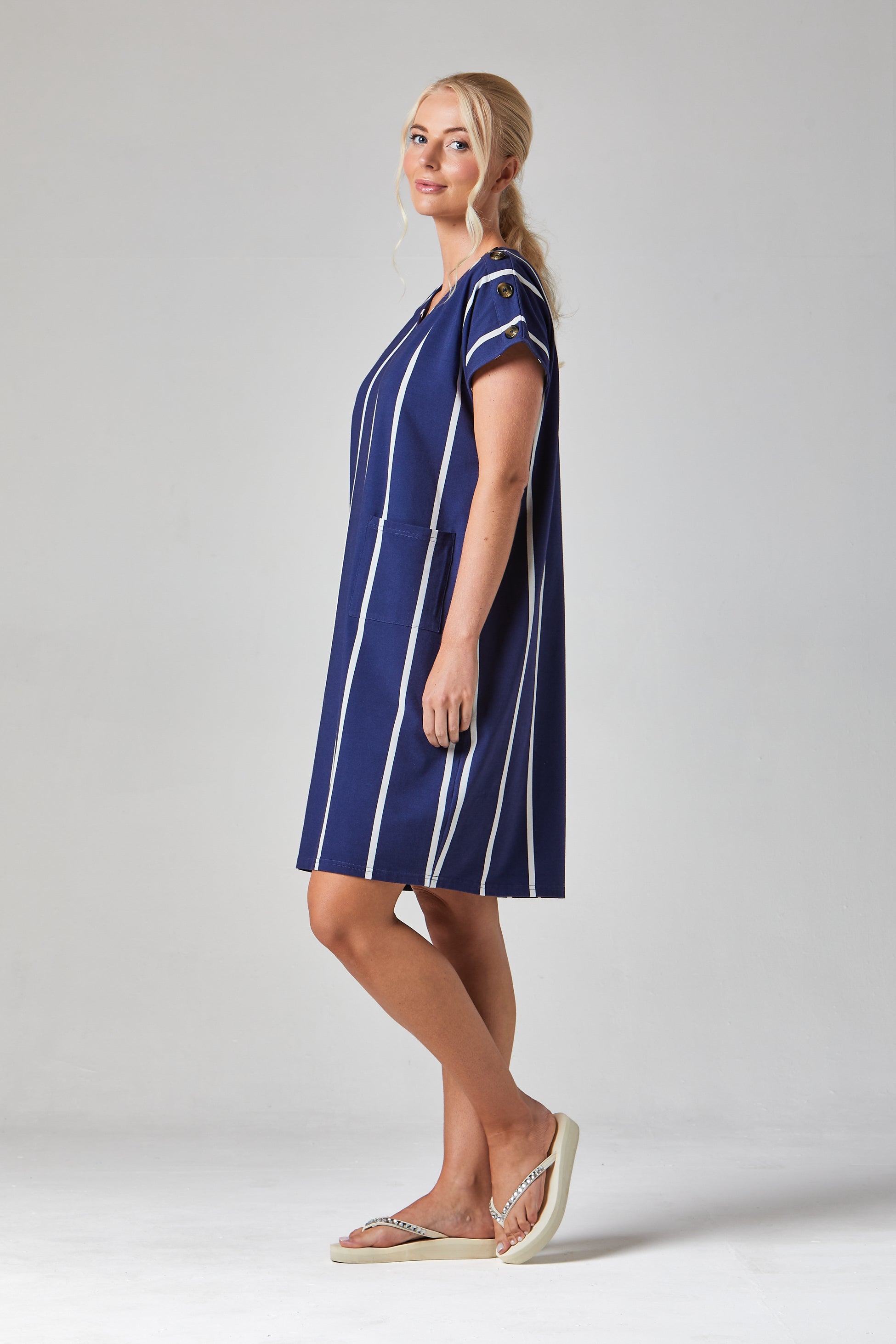 Button Shoulder Dress