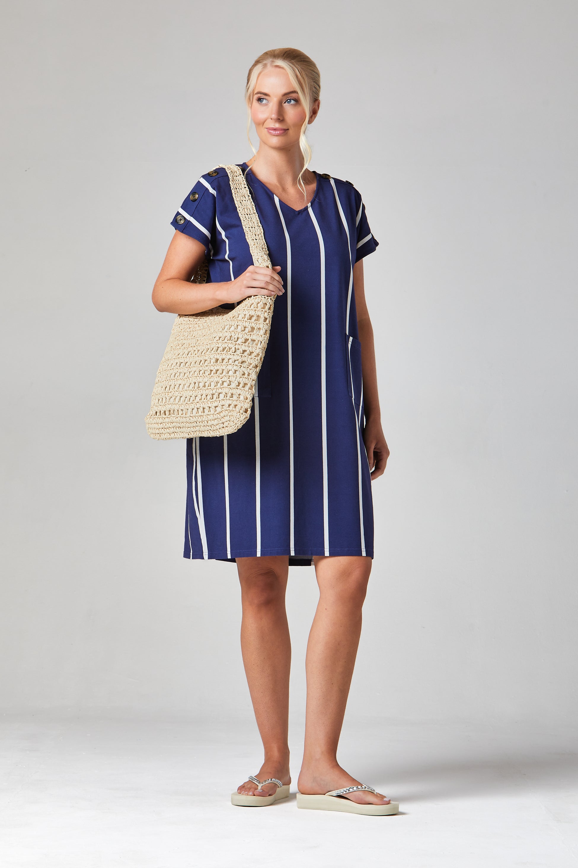 Button Shoulder Dress