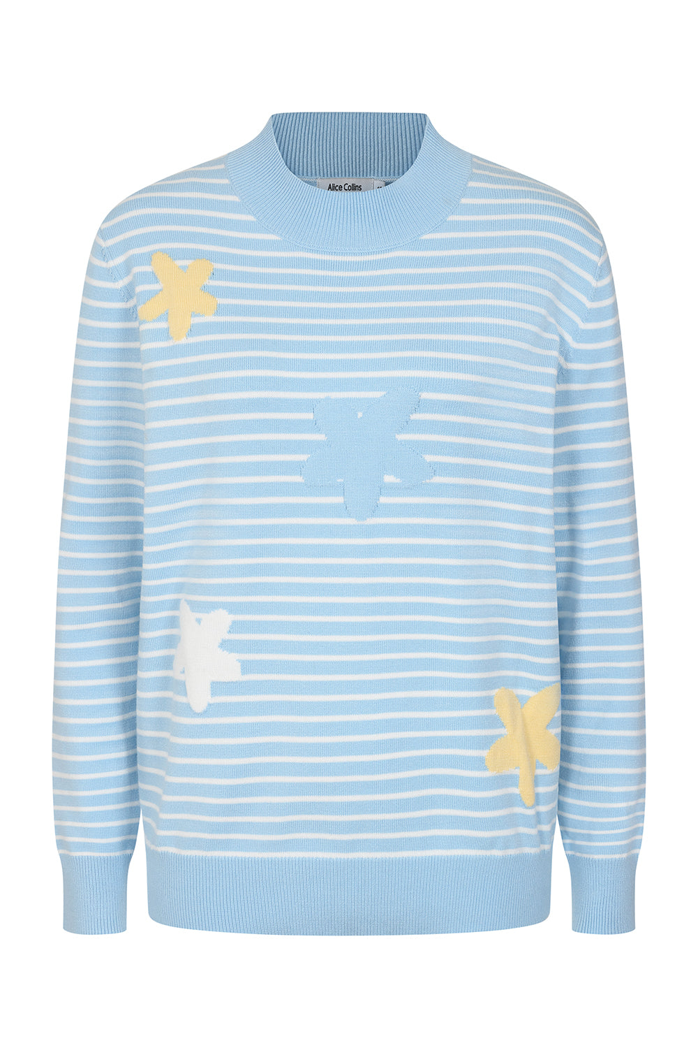 Buy Online Petula Pullover Alice Collins - Light blue striped sweater with starfish patterns on a white background
