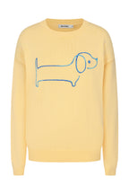 Buy Online Sausage Dog Pullover Alice Collins - Yellow sweater with blue dog design on a white background